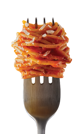 Spaghetti noodles on a silver fork