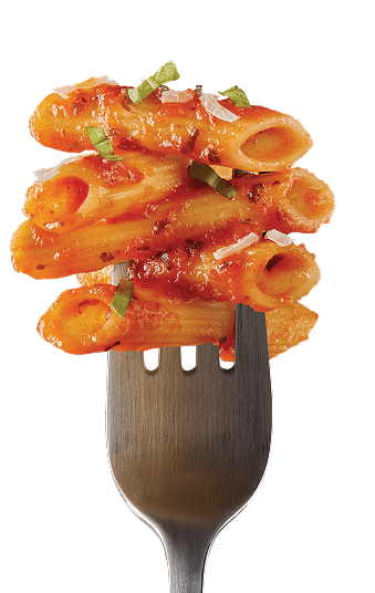 Penne noodles on a fork