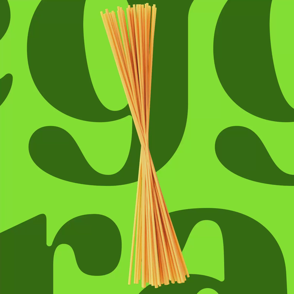Zoomed-in photo of the Cauliflower Spaghetti noodle with a green background