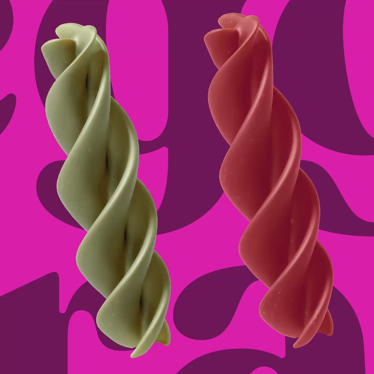 Rainbow Rotini Zoomed-in with a pink background