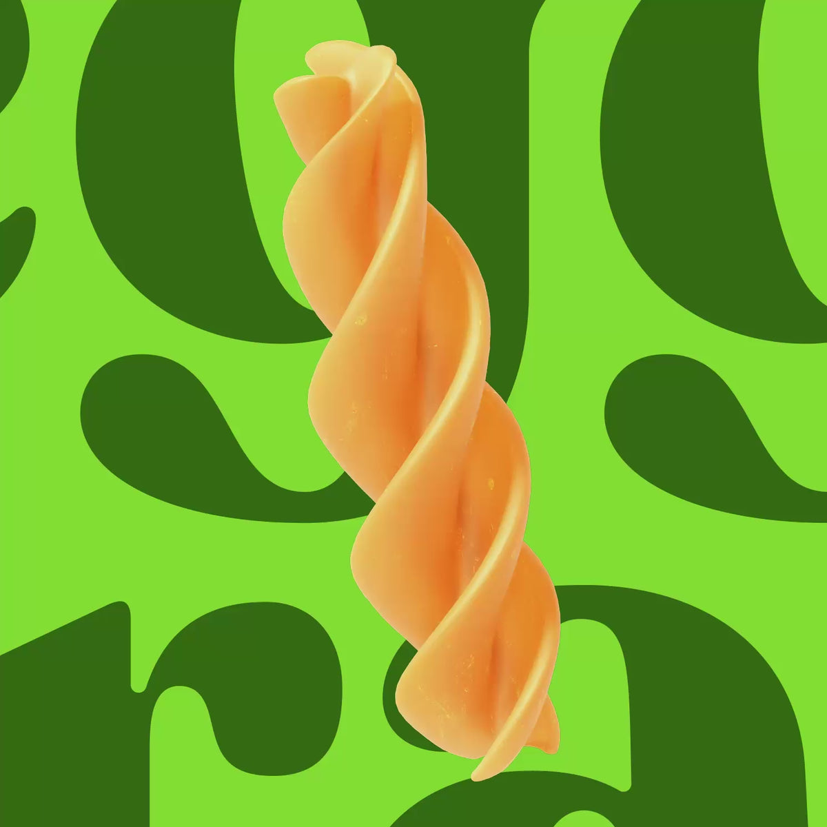 Zoomed-in photo of the Cauliflower Rotini noodle in front of a green background
